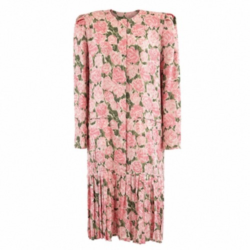 Vintage Maggy London Dress Womens 6 Pink Silk Floral Drop‎ Waist Pleated Midi